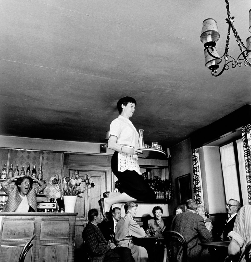 Jumping waitress